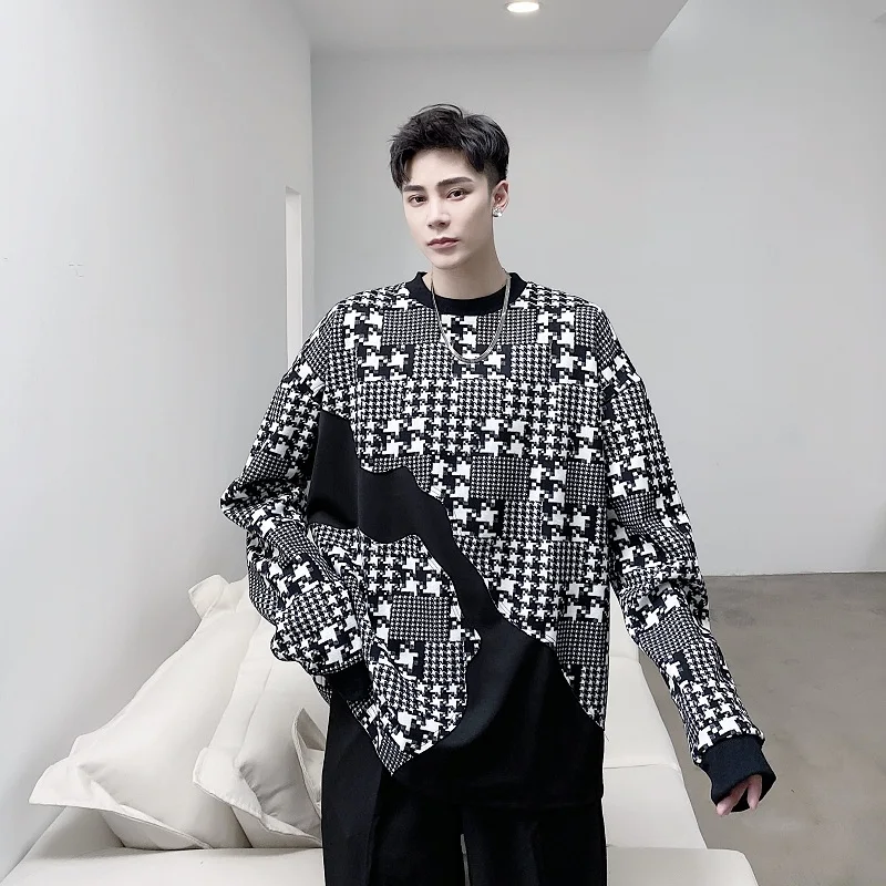 

Men Hoodie Autumn Plaid Pullover Oversize Casual Sweatshirt Harajuku Hip Hop Dark Male Outwear Club Party Dress Up Men Clothing