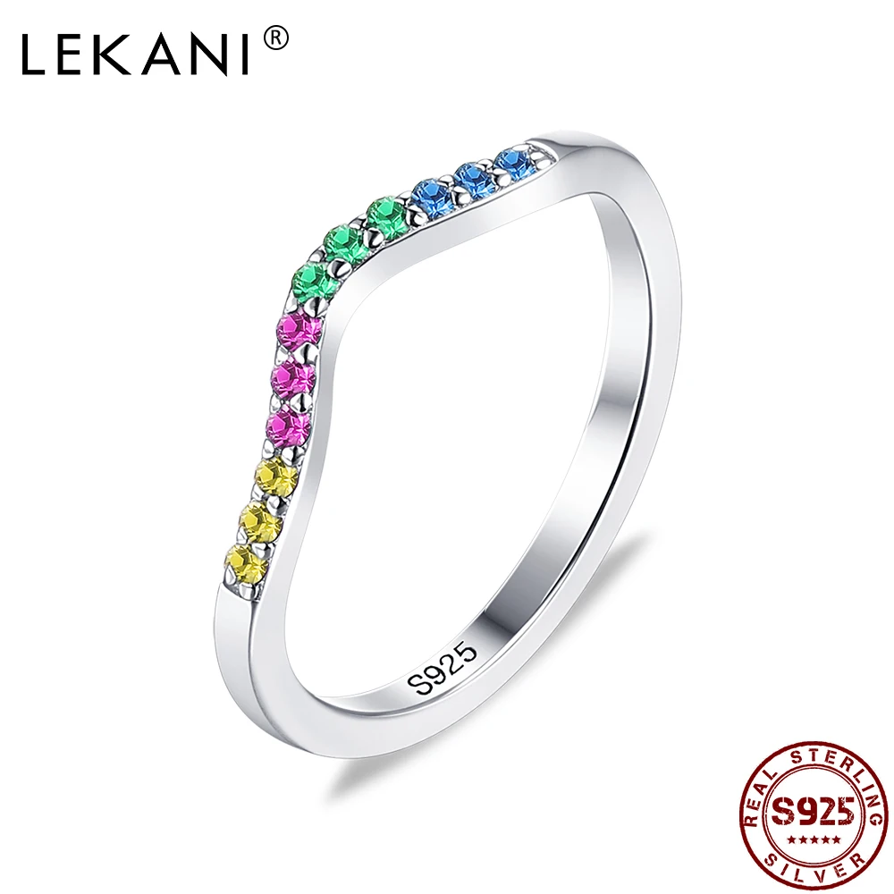 

LEKANI Authentic 925 Sterling Silver Water Drop Finger Rings Women Colorful Clear Cubic Zirconia Anniversary Ring Fine Jewelry