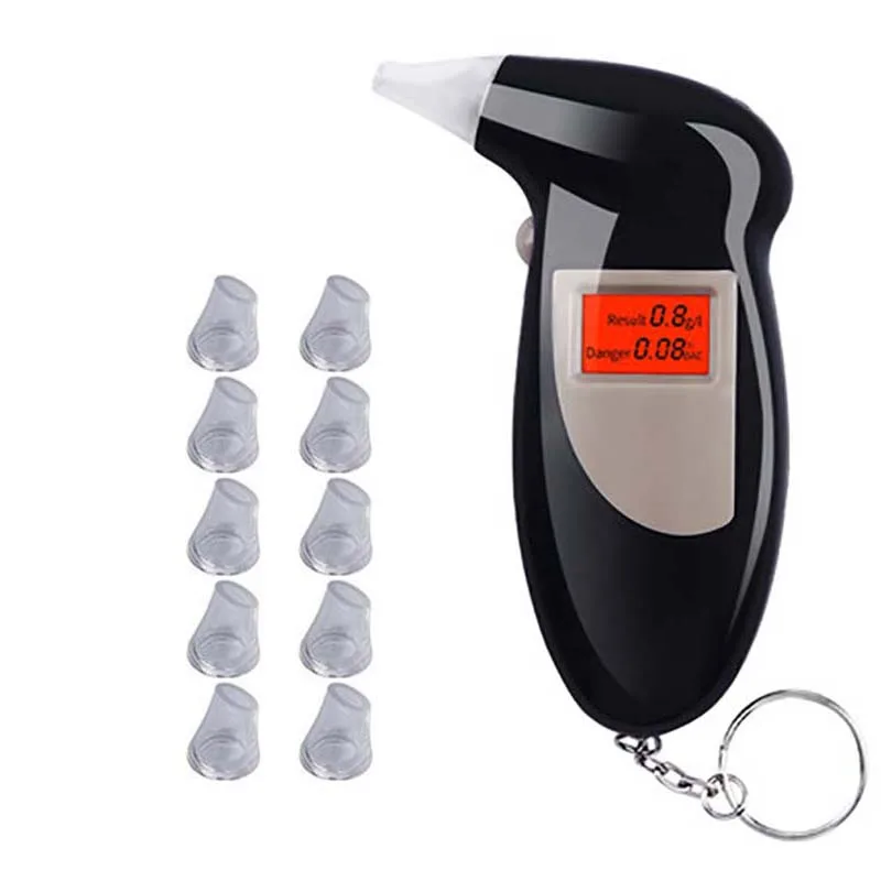 Free Shipping 11 mouthpiece Key Chain Alcohol Tester Digital Breathalyzer Alcohol Breath Analyze Tester (0.19% BAC Max)