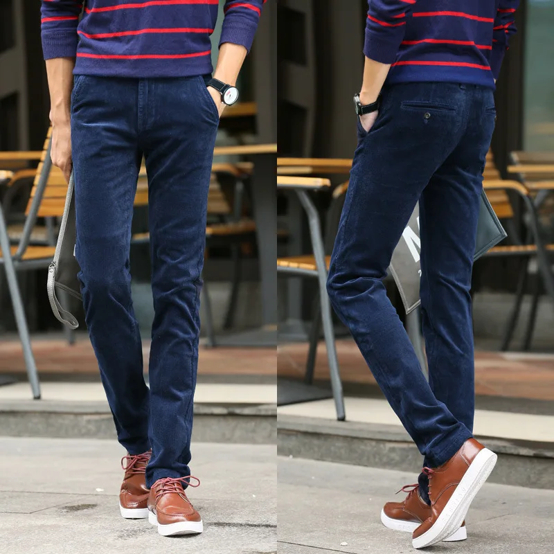 Брюки мужские вельветовые повседневные Прямые длинные штаны толстые большие