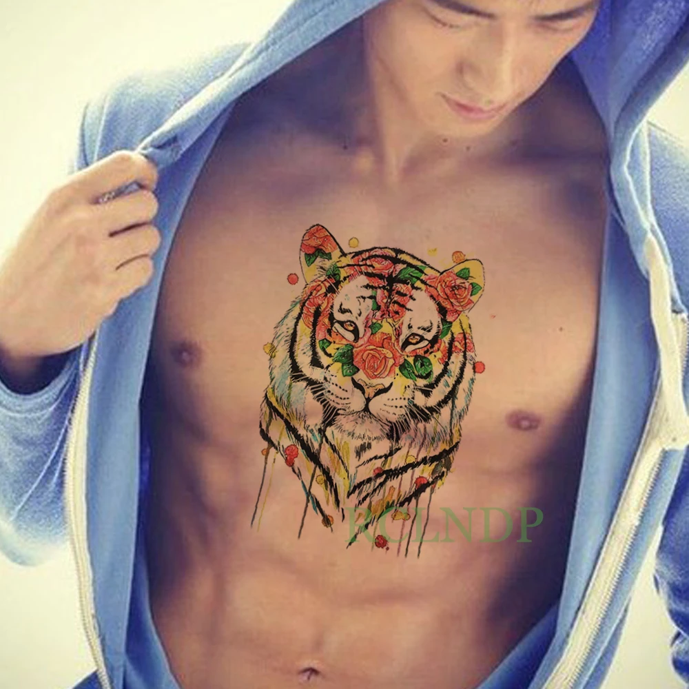 Водонепроницаемая Временная тату наклейка с изображением тигра розы поддельные