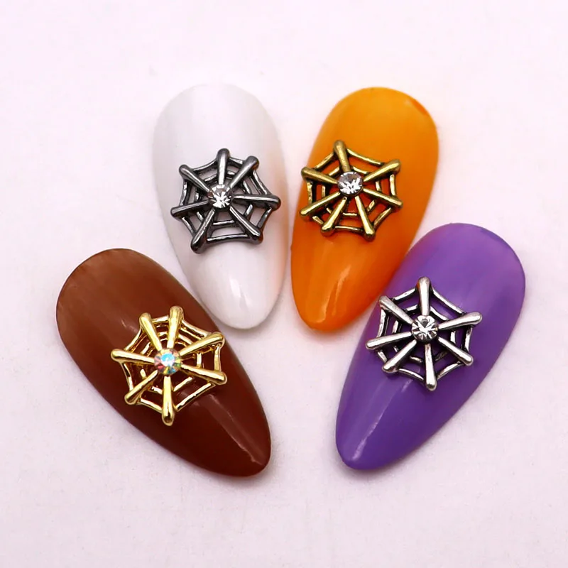 New 10pcs/pack of spider web Manicure nail art decoration golden ancient gold ancient silver gun black nail accessories
