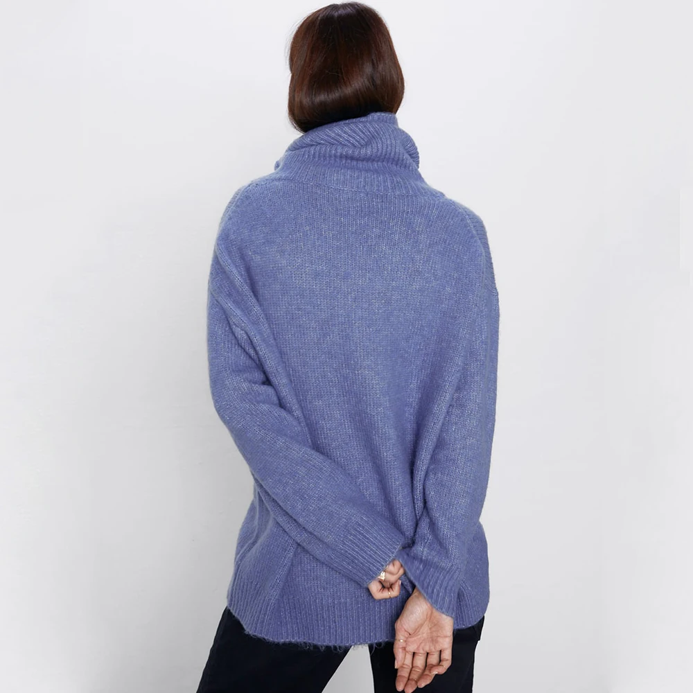 ZA 2019 Women's Sweater Loose High Collar Layered long Sleeve Pullover Blue Pink Gray Wild Outside | Женская одежда