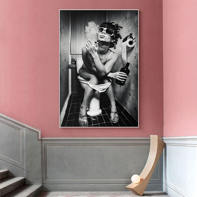 Модный Туалет сексуальная женщина холст печать современный бар девушка курить и