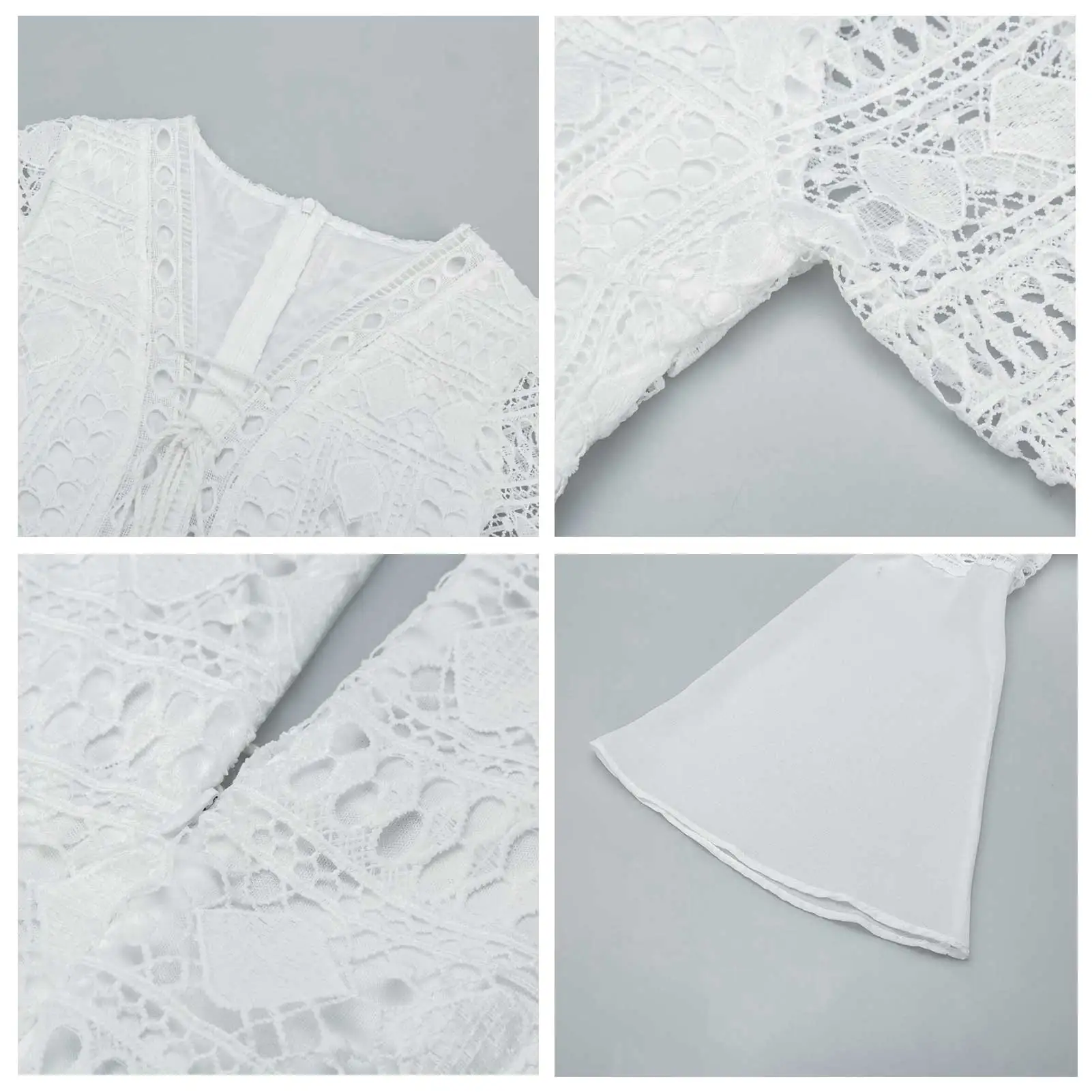 Elegant Ladies Party Dresses Women Mini Dress Criss Cross Bandage Lace Semi-sheer Plunge V-Neck Long Sleeve Ruffle female | Женская
