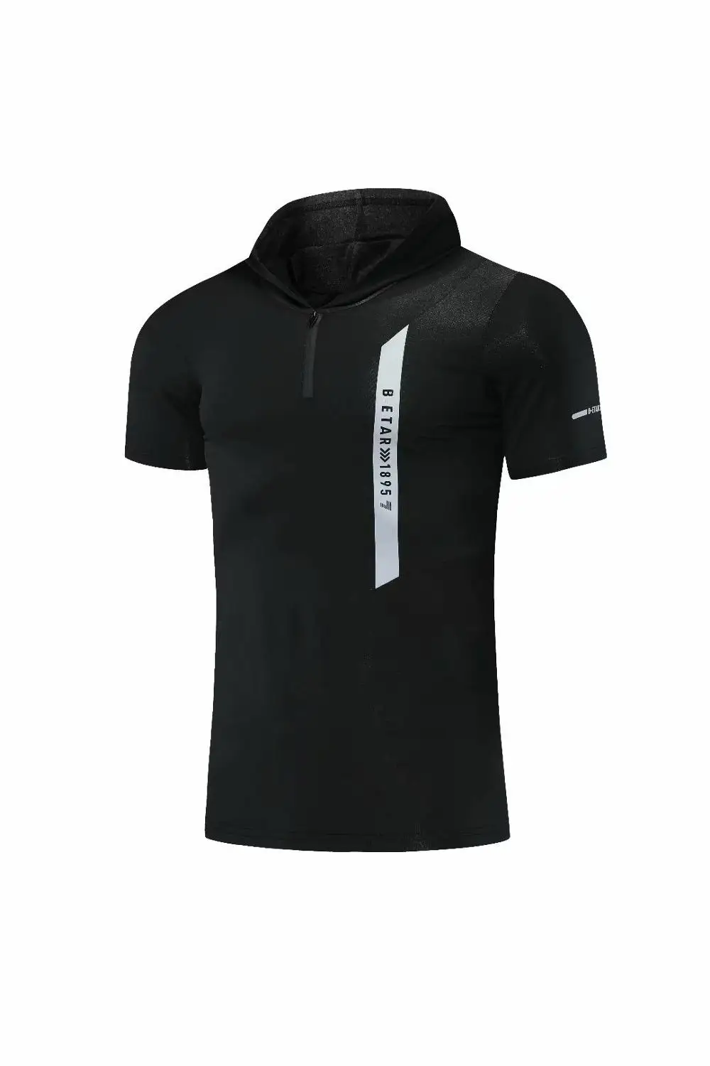 

Hoodies Running Gym Men T Shirt Casual Summer Slim Tops Tees elastic T-shirt Sports Fitness Quick dry Hooded T Shirt