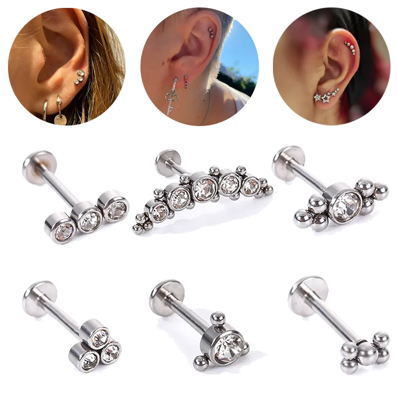 

Helix Lobe Labret Piercing Ring Lip Stud Stainless Steel Crystal Ear Cartilage Tragus Septum Piercing Tongue Ring Body Jewelry