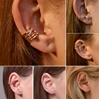 Женские многослойные серьги-клипсы в ретро-стиле с цирконием, С-образными полыми геометрическими узорами, простые, без проколов, 2021