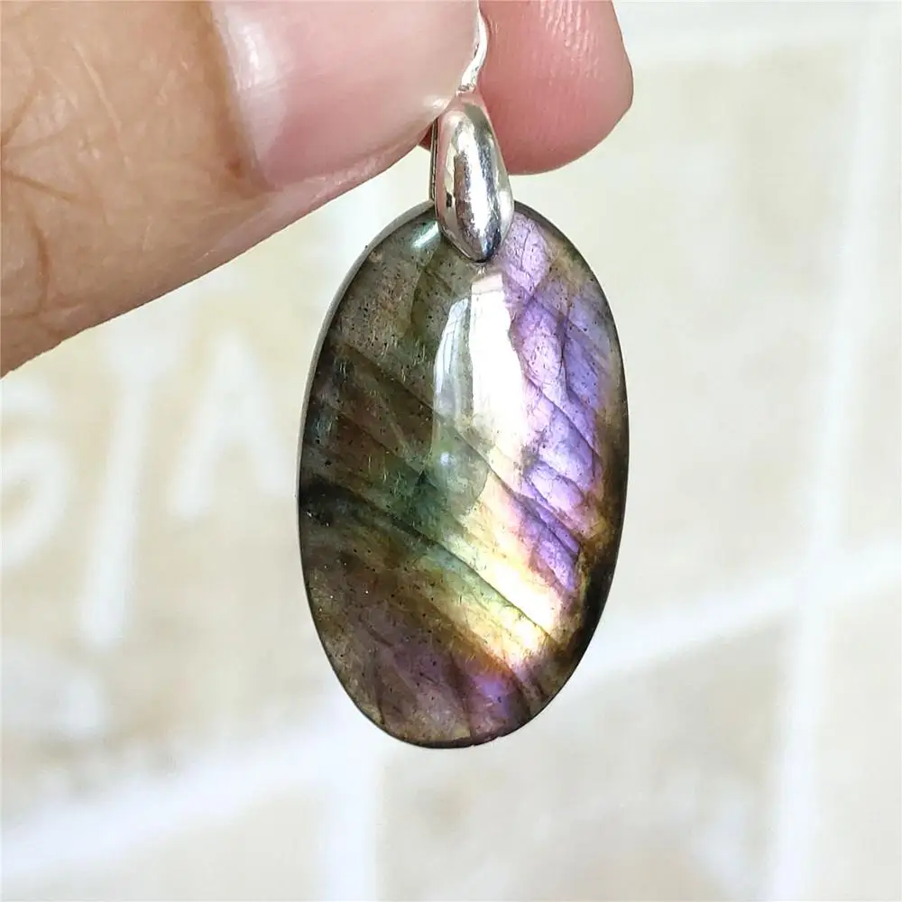 

Genuine Natural Purple Light Labradorite Women Men Pendant 28x17x7mm oval Shape Necklace Jewelry Fashion Rare Bead AAAAA