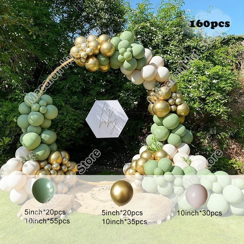 

160pcs Golden Wedding Happy Birthday Party Dinner Backdrop DIY Baby Shower Avocado Green Events Decoration Balloon Garland Kits