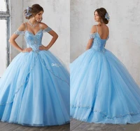 gown dress light sky blue ball gown quinceanera dresses cap sleeves spaghetti beading crystal princess prom party dresses for sw