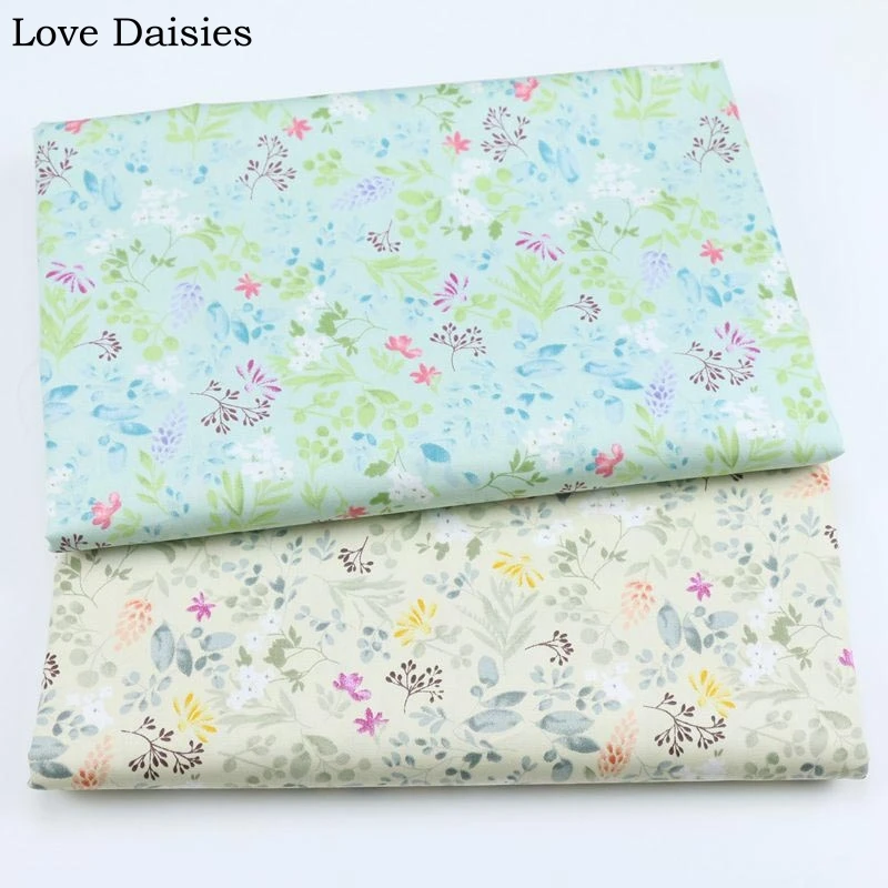 100% хлопок саржа Аква бежевый пасторальный маленький белый фиолетовый цветок