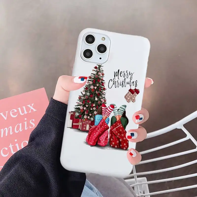 

Merry Christmas Brown Hair Girl Phone Case Candy Color for iPhone 6 7 8 11 12 s mini pro X XS XR MAX Plus