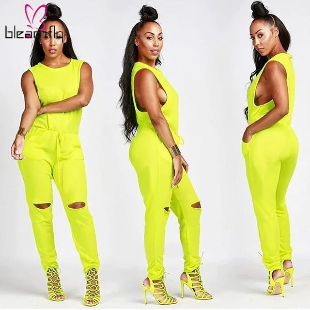 Женский комбинезон с О образным вырезом и высокой талией без рукавов завязками