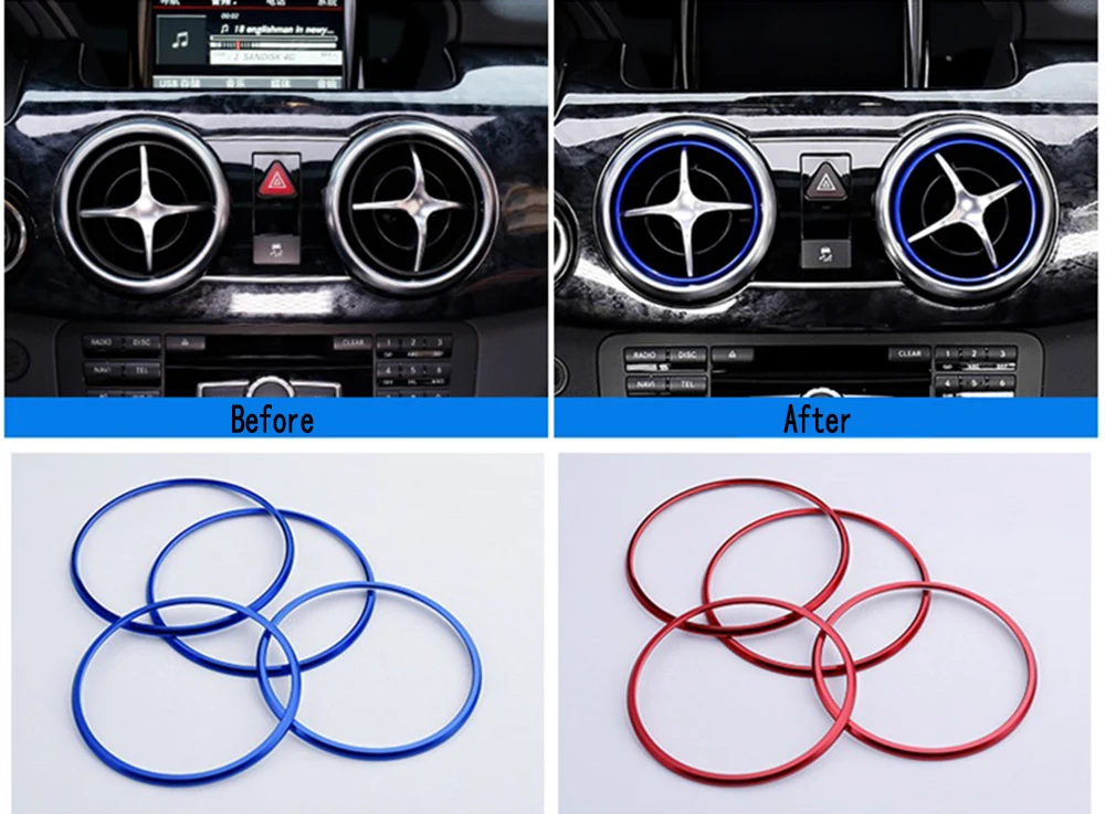 Для Mercedes Benz GLK SLK SLC SL GLK200 GLK250 GLK350 X205 автомобильный выход кондиционера украшение кольцо стикер AC вентиляционное отверстие накладка