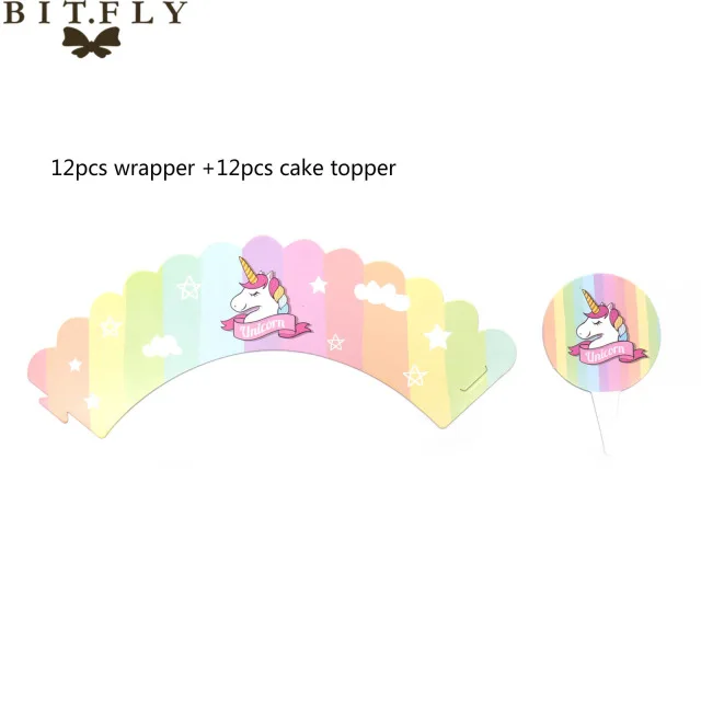 Unicorn Wrappers B Вечерние одноразовые украшения в виде единорога, набор столовых приборов, ободок для волос в виде русалки, обертка для торта, для детского дня рождения, свадьбы - Цвет: Unicorn Wrappers B
