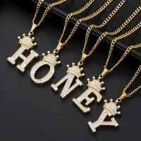 2021 jewelry crown women necklace zircon letter necklace female crown pendant stainless steel letter necklace
