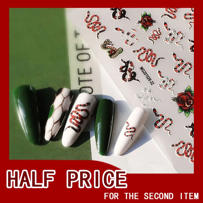 

7Models Personalized Nail Stickers No Trace Waterproof and Durable Animal Snake Love Black and White Painted Tattoo Stickers