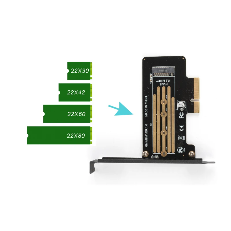 

M.2 NGFF M-Key to Desktop PCIe x4 NVMe SSD Adapter Card 2242 2280 with Brackets Support For PCI Express 3.0 x4 Chia Mining