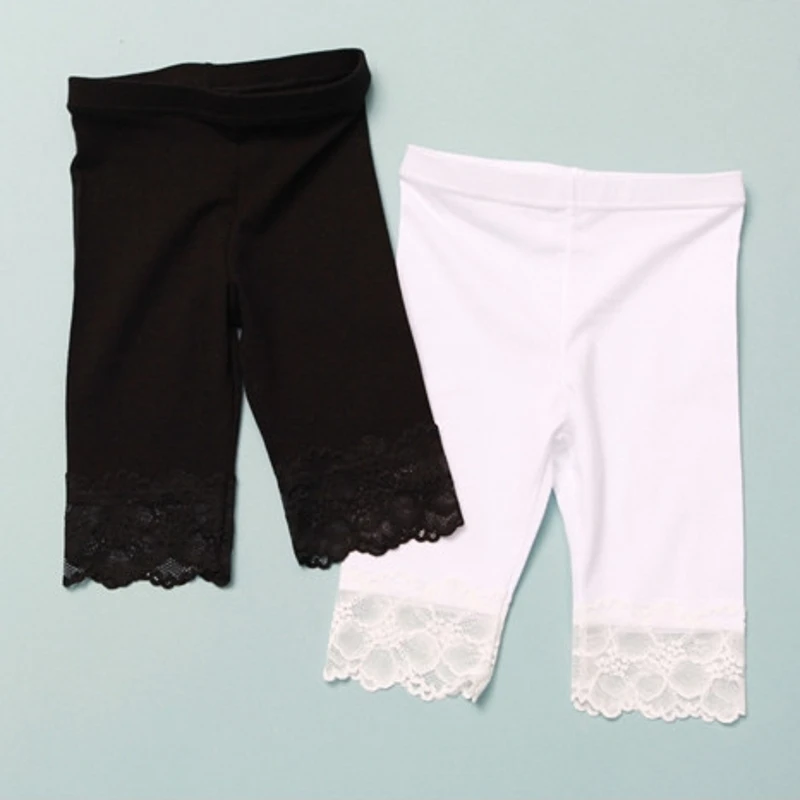 

Новинка 2019 г.; модные летние черно-белые леггинсы для девочек; штаны; кружевная хлопковая детская одежда; штаны до колена с цветочным узором ...