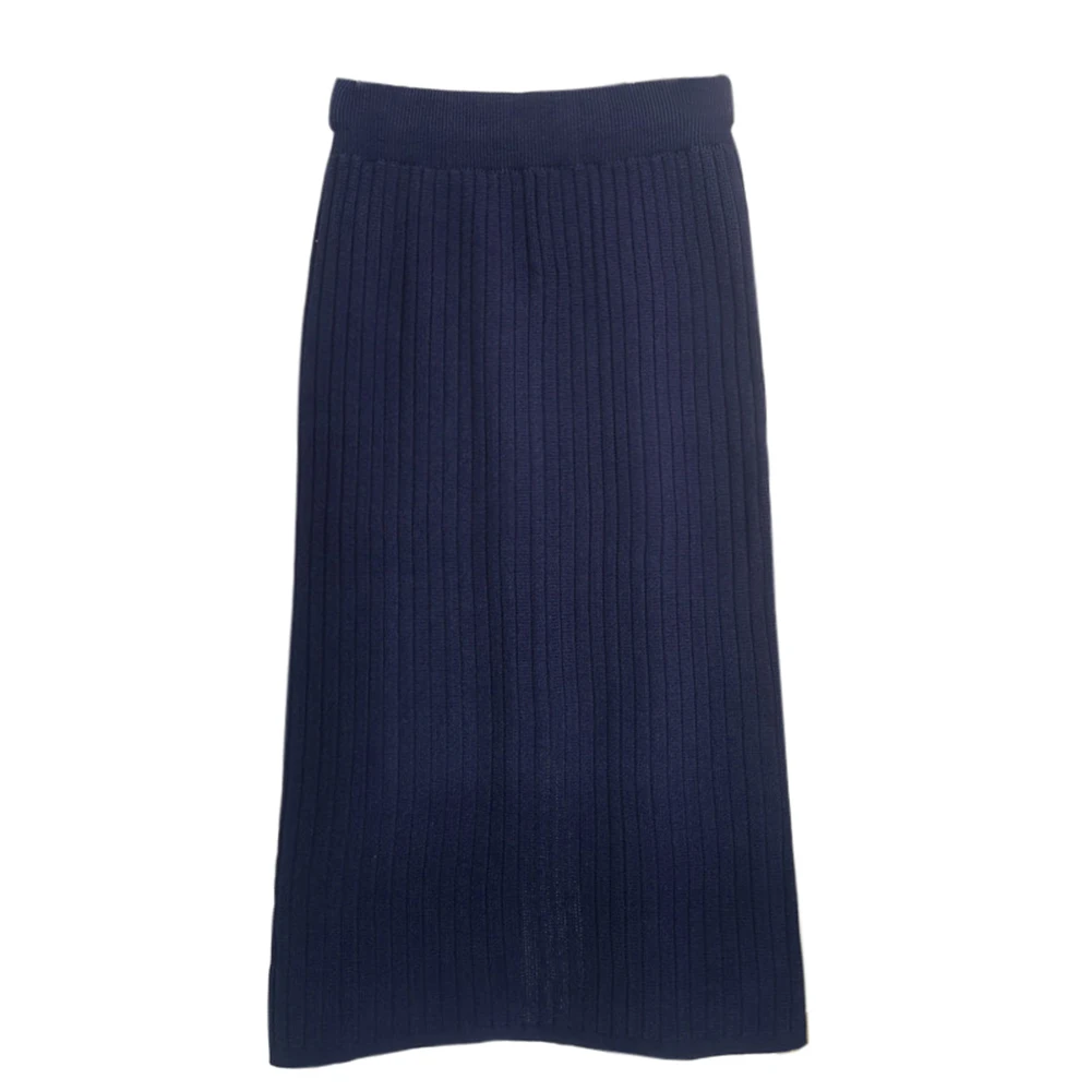 Dark Blue Женская Осенняя Зимняя Теплая юбка, Женская однотонная трикотажная прямая юбка, новинка, свободная облегающая Повседневная Длинная юбка, горячая Распродажа юбок - Цвет: Dark Blue
