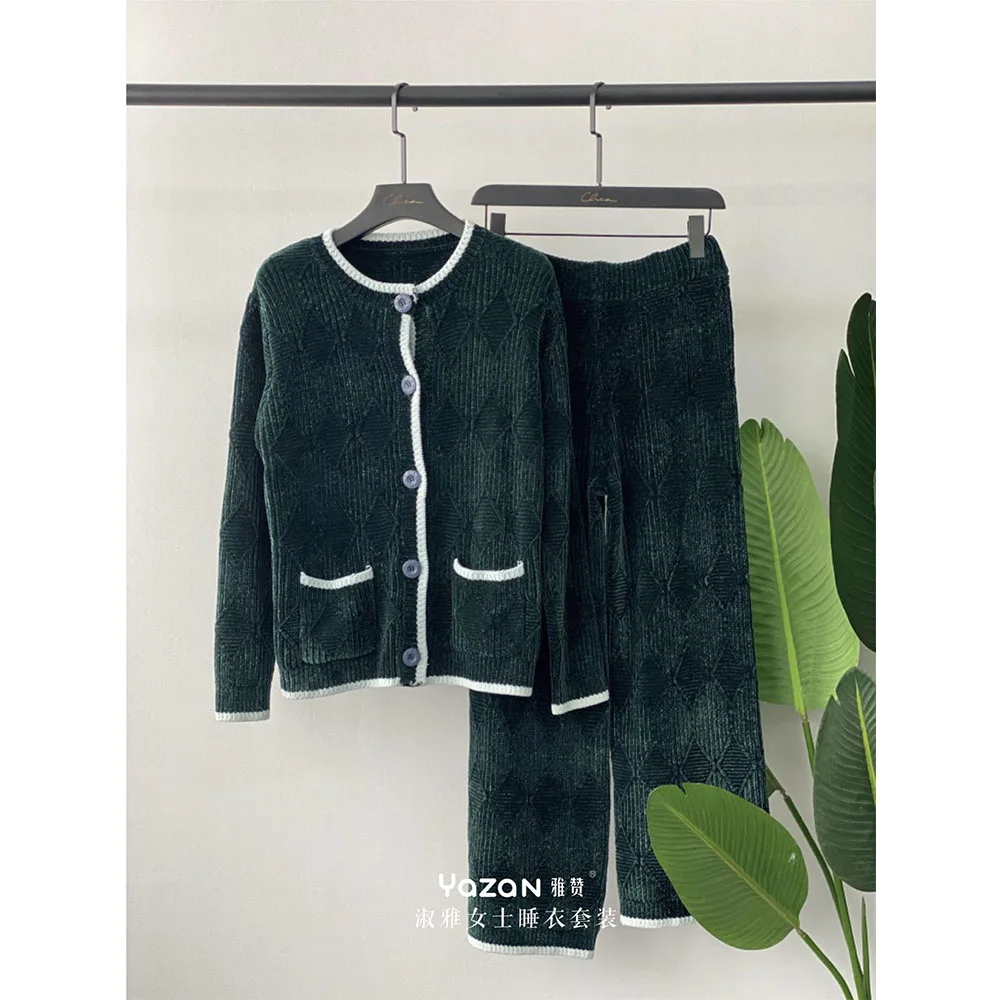 YAZAN  autumn Winter Solid Color Super soft Sweater Pants Women high quality Knitted Pajamas Set