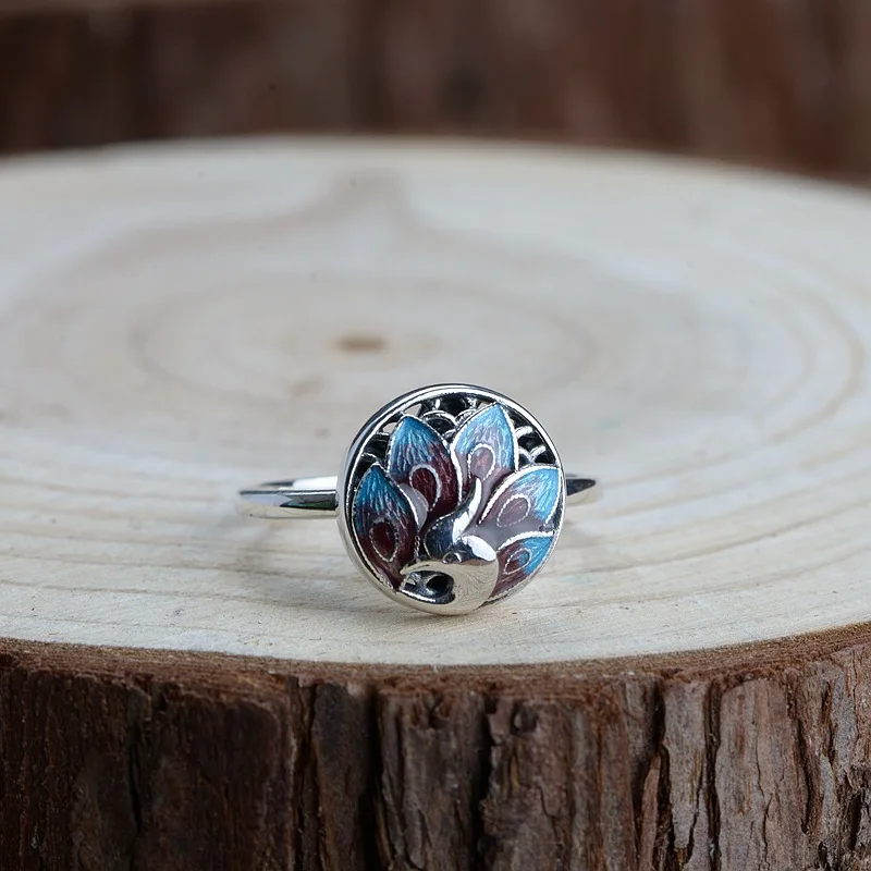 

FNJ Animal Phoenix Flower Rings 925 Silver Adjustable Size Open Popular S925 Solid Silver Ring for Women Jewelry Fine