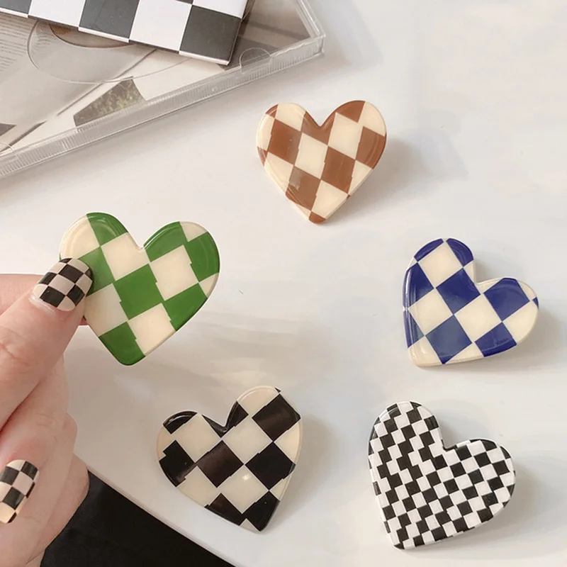 

Fashion Heart Shape Hairpins For Women Girls lovely Barrette Shiny Hairgrip Hair Clips Korean Accessories Gift Chessboard Sweet