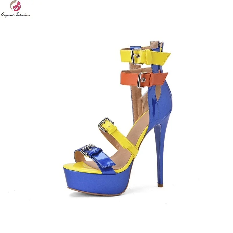 

Fashion Platform Women Sandals Shoes Buckle Strap Peep Toe Zipper Gladiator Thin High Heels Femmes Sandales Plus Size 35 45 52
