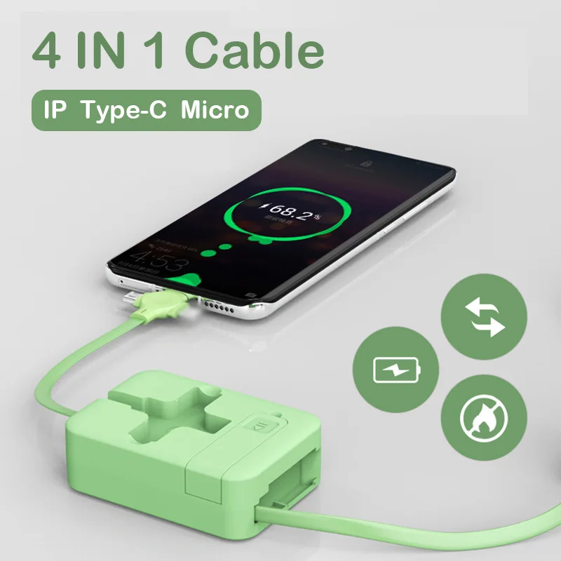 4 в 1 Выдвижной USB Type C Micro кабель для зарядки iPhone 12 11 Pro с подставкой телефона 3 2 и