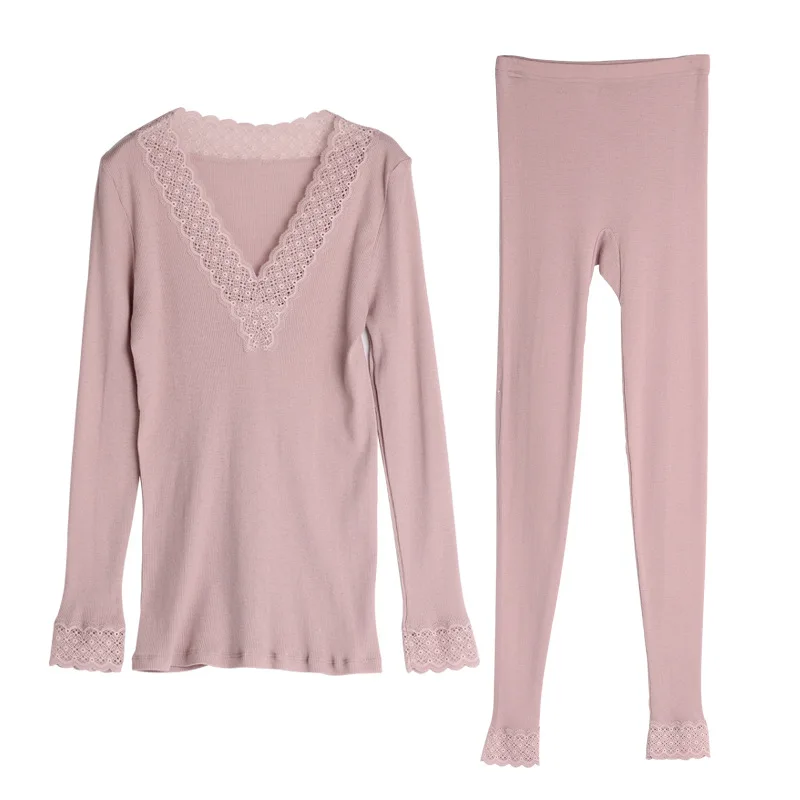 Комплект женского нижнего белья теплый из 82% шерсти с v-образным вырезом 18 дюймов