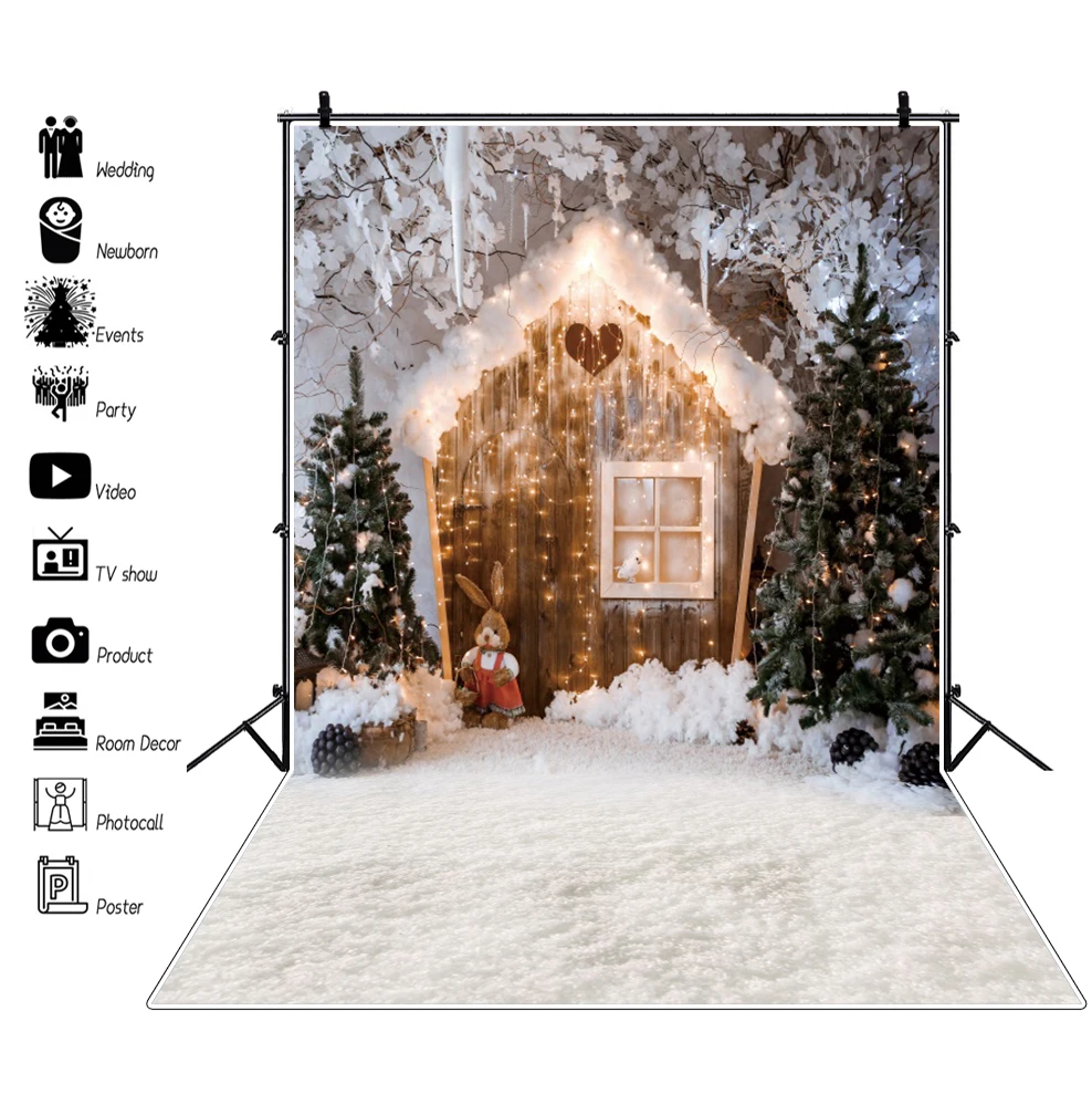 

Laeacco зимние Рождественские фоны для фотосъемки снег Фотофон Кролик дом окно ребенок фоны для фотостудии