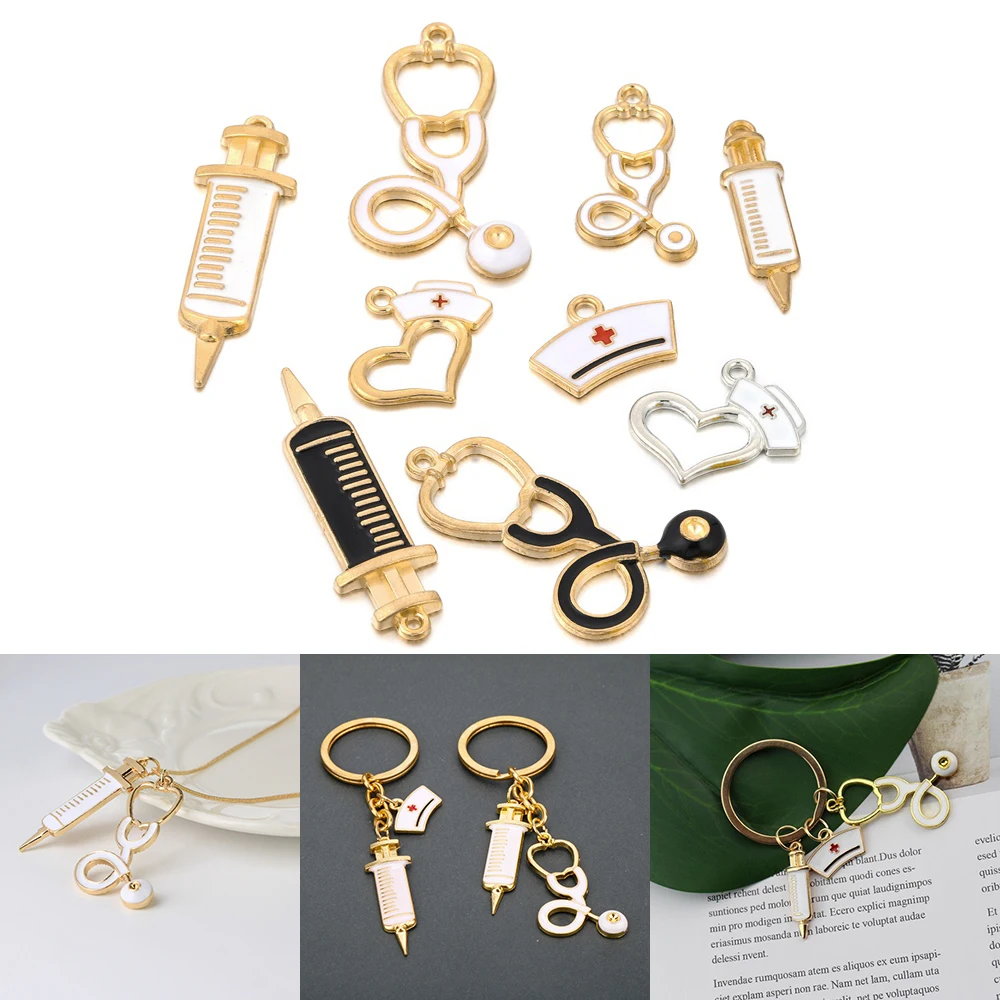 

10Pcs Fashion Pendant Nurse Stethoscope Syringe Charms Pendant for DIY Necklace Bracelet Jewelry Findings Making Accessories