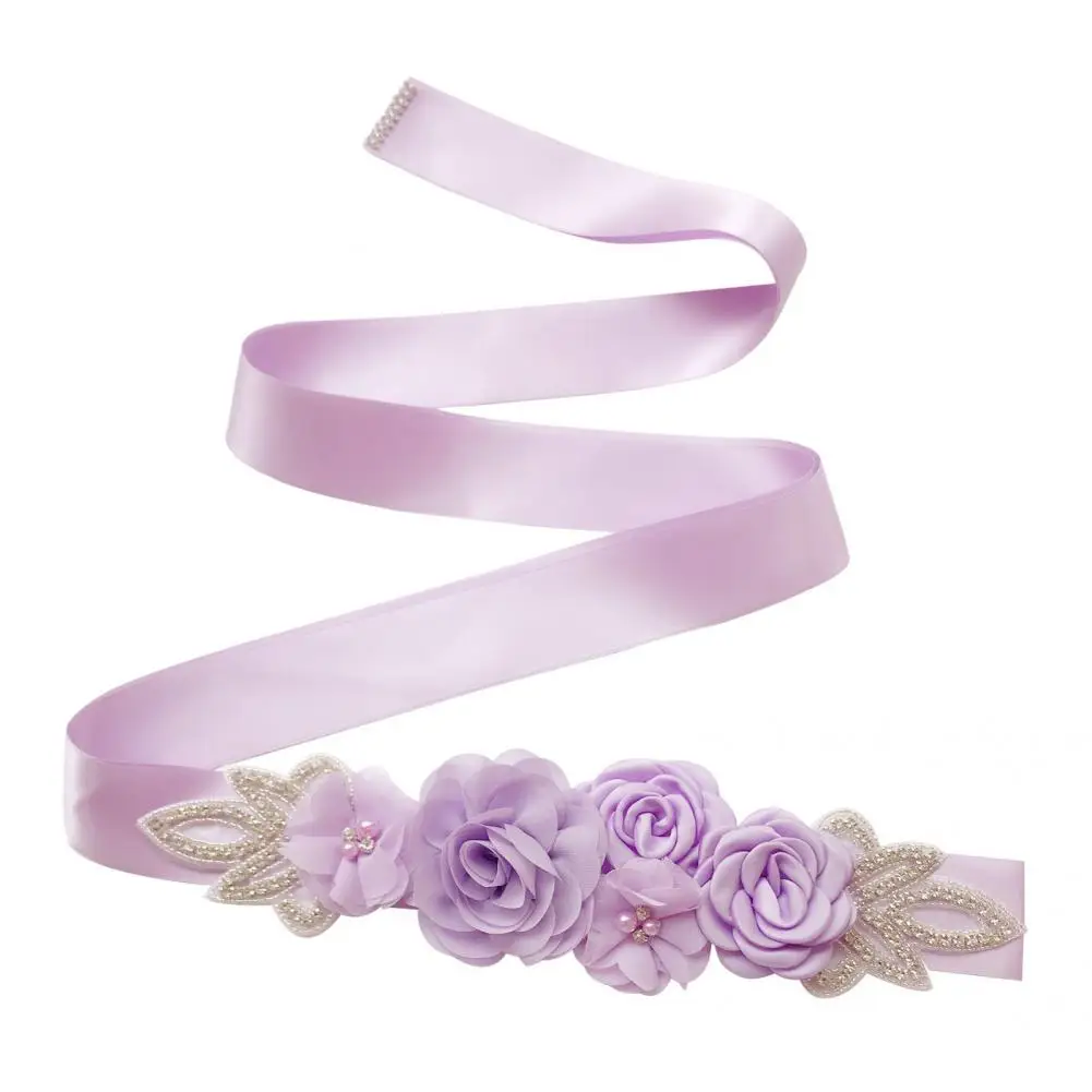 

Comfortable to Wear Fabric Ribbon Belt Bridal with Rose Flower for Wife
