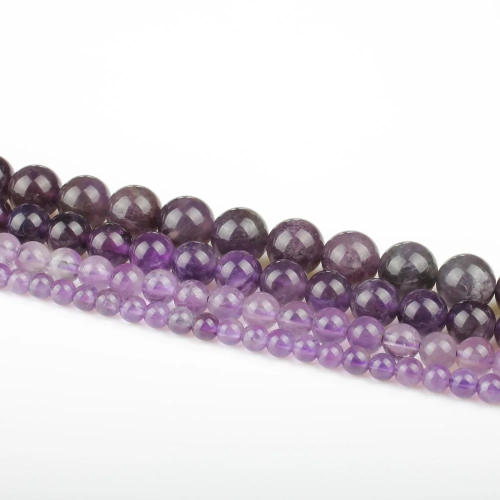 Natural Stone Loose Beads Purple Crystal Round Strand Semi-precious Jewelry Making Bracelet 4mm 6mm 8mm 10mm | Украшения и