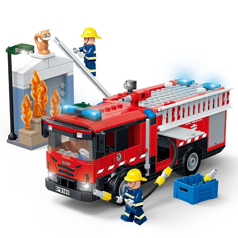 Новый GUDI городские комплекты пожарных серии станции лестница строительные блоки