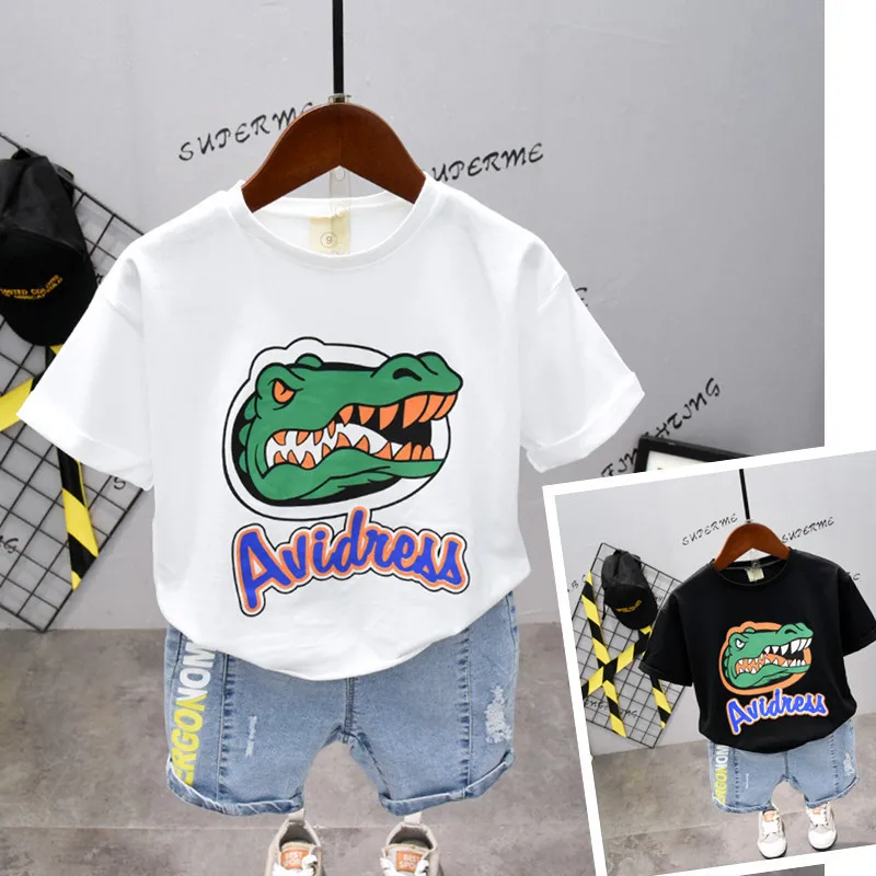 

Summer Toddler Boys Clothing Sets Cartoon Printed Short-sleeved T-shirt Denim Shorts 2pcs 2020 2 3 4 5 6 Years Baby Boy Suits