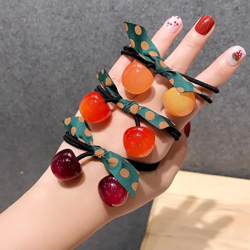 

Spring and Summer New Hair Rope Korean Head Rope Women Jelly Cherry Hair Rings Princess Hair Accessories Rubber Band for Girls