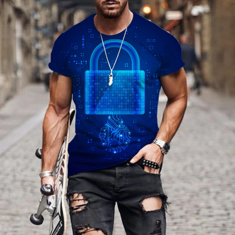 

Mens T-Shirt 3D Print AI technology data chart series Plus Size Short Sleeve Casual Tops Fashion Streetwear Cool Men clothing
