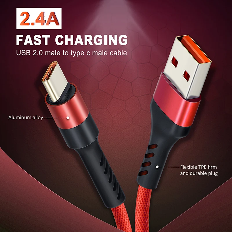 Cabletime Тип-c кабель Тип usb C Зарядное устройство мобильный нейлоновый кабель для быстрой 2.4A Тип кабель типа C для телефона зарядный кабель синхронизации для samsung S9 N237