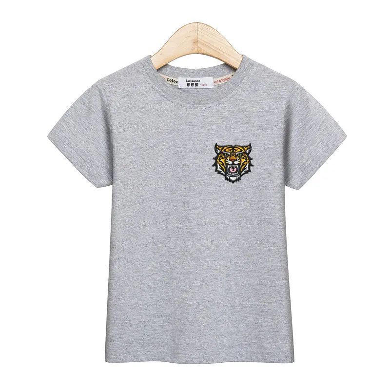 Детская модная рубашка с вышивкой Футболка С Рисунком Тигра на груди для