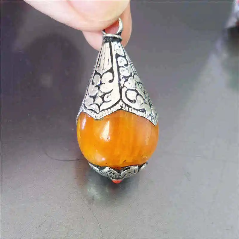 Непальская винтажная подвеска TBP331 с медной крышкой|drop pendant|resin pendantsilver pendant |