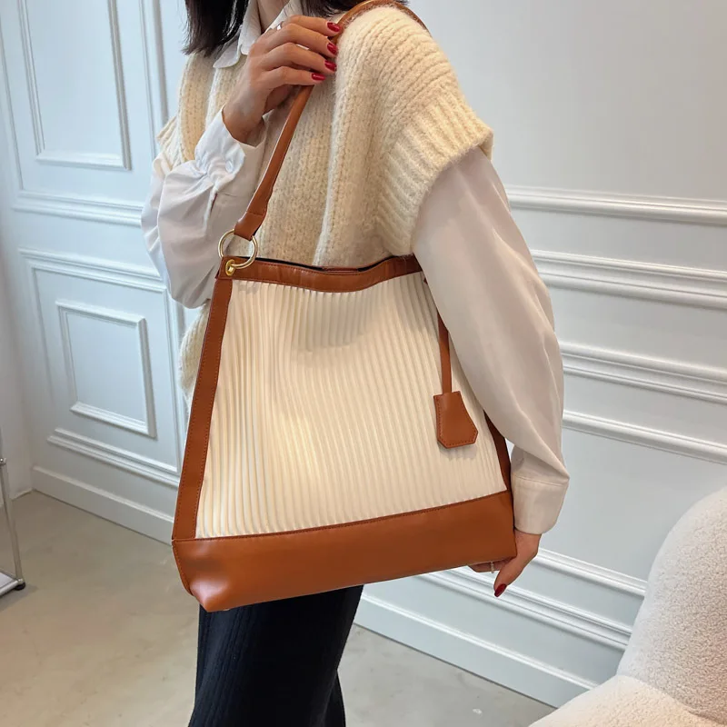 

Fashion Women Bucket Shoulder Bag PU Leather Ruffled Tote Handbags New Style Large Capacity Composite Bags Female Crossbody Bag