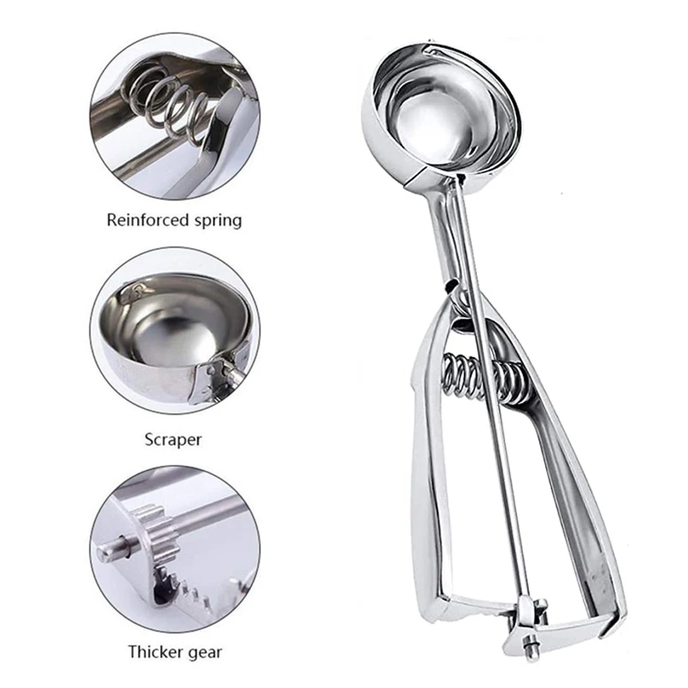 

3PCS Ice Cream Spoon Kitchen Tools Stainless Steel Spring Handle Mash Potato Watermelon Ball Scoop Home Kitchen Accessories