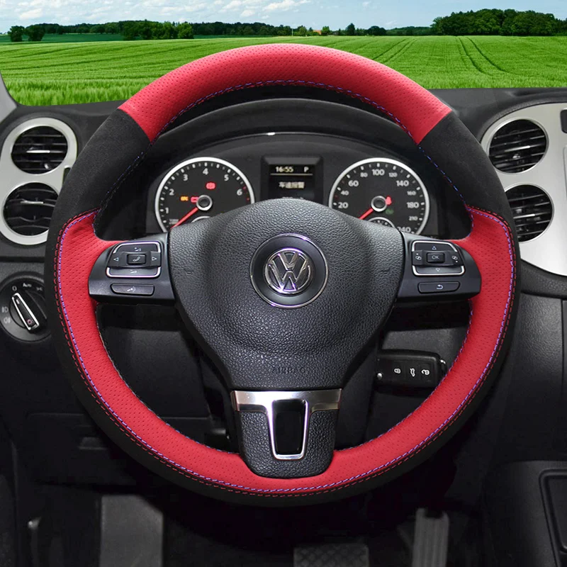 

Customized Hand-stitched Leather Car Steering Wheel Cover Set for Volkswagen Tiguan Lavida Sagitar POLO Bora Jetta Accessories