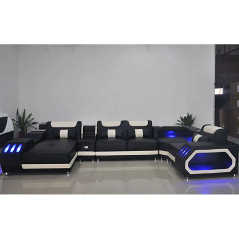 Мебель для дома гостиной кожаный диван с твердой деревянной рамой светодиодный