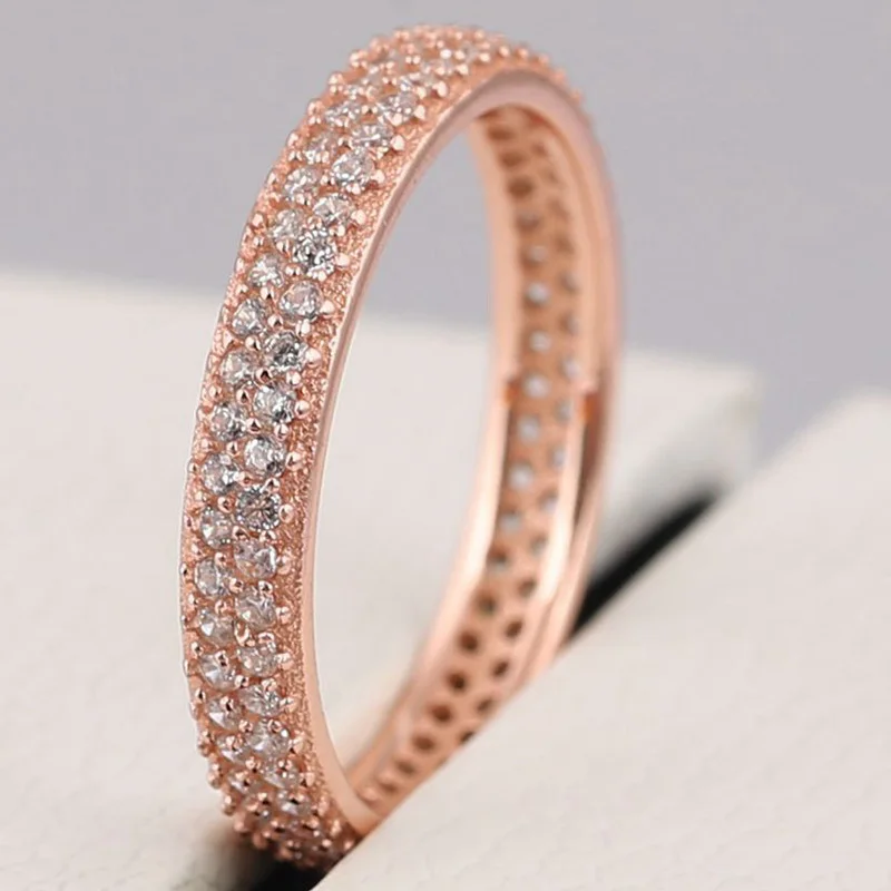 

925 Sterling Silver Pan Ring Rose Gold Source Of Inspiration With Crystal Cz Ring For Women Wedding Party Fashion Jewelry
