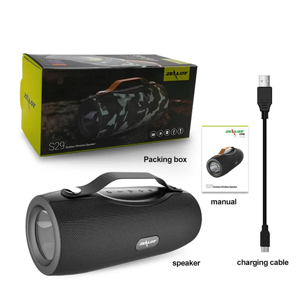 ZEALOT S29 Bluetooth 5,0 динамик Портативный наружное радио fm Bluetooth динамик Мобильная мощность SOS аварийный фонарик TF карта Subwo