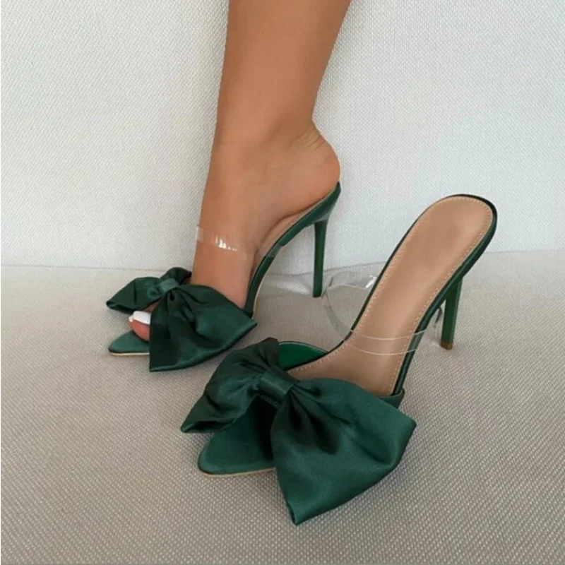 

Босоножки женские на высоком каблуке-шпильке с большим бантом