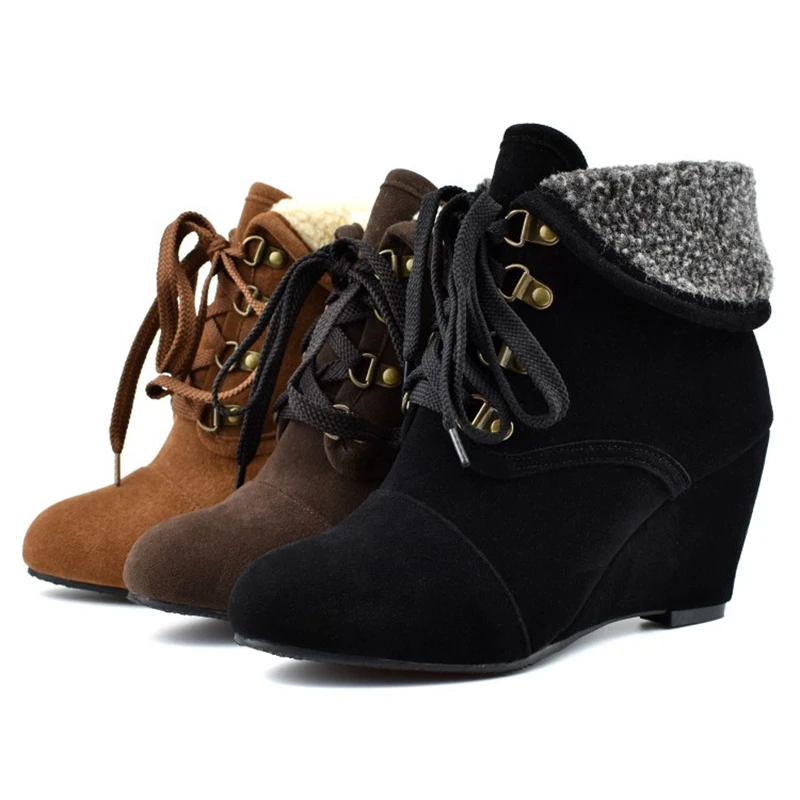 BLXQPYT New Big Size 34-48 wedges High Heels Warm Winter boots Women 2019 western platform Vintage Ankle Boots Shoes Woman172-3 | Обувь